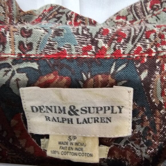 Denim & Supply Green Red Button Down Blouse Boho Western Floral S - Picture 9 of 11